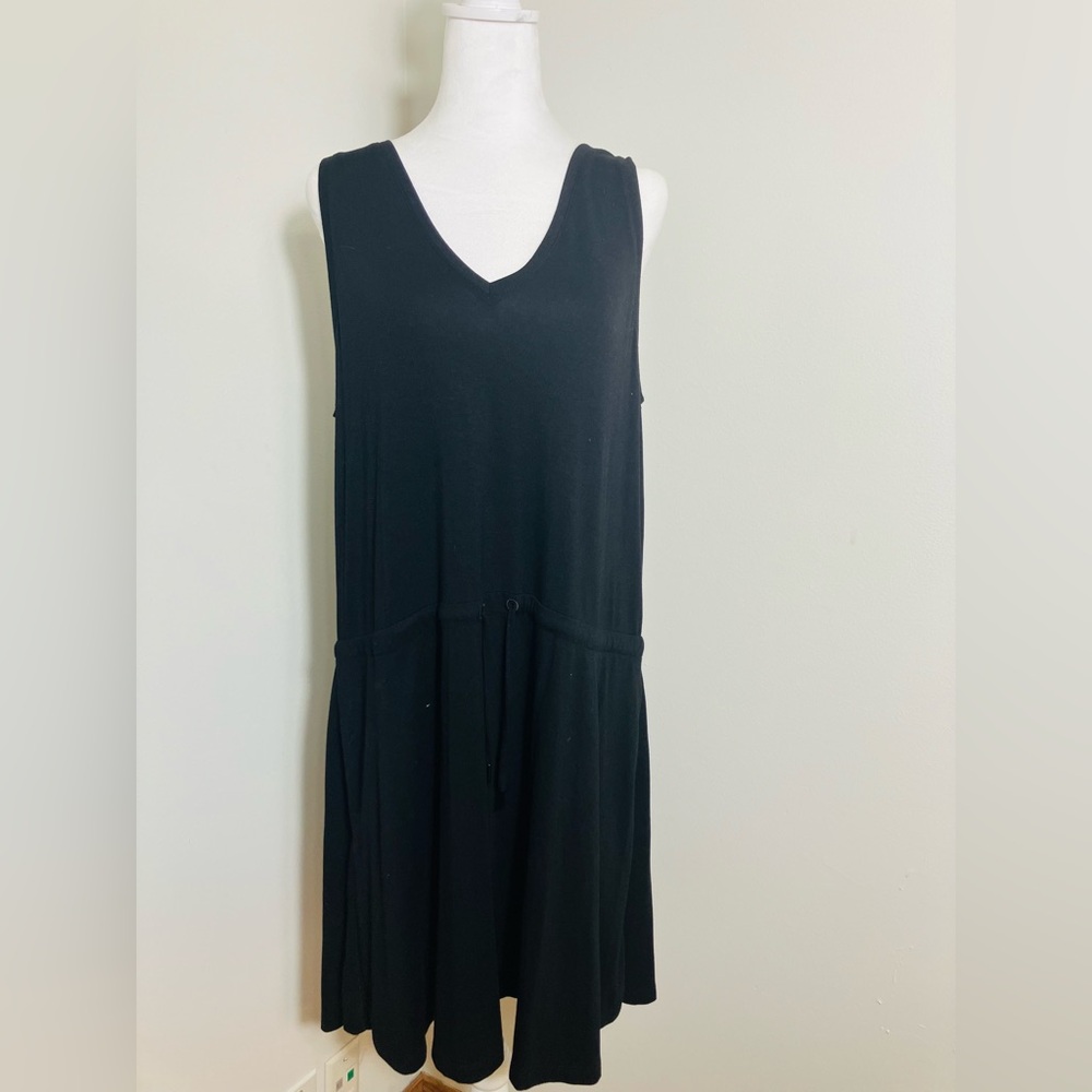 Sweaty Betty Tank Dress Sz‎ Large Black Drawstring Waist Athletic Pockets Midi